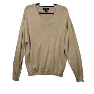 Brooks Brothers Silk Blend Sweater V-neck Tan Men's Size XL